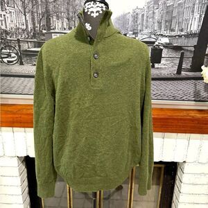 Banana Republic Men’s Sweater 100% Merino Wool Half Zip Medium Green Grey